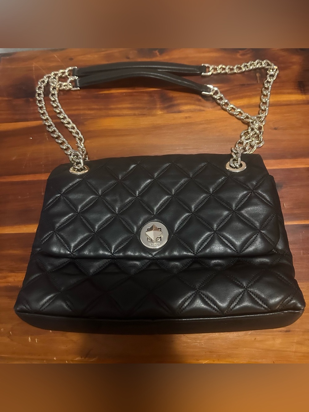 kate spade Black Quilted Shoulder Bag with Silver Chain